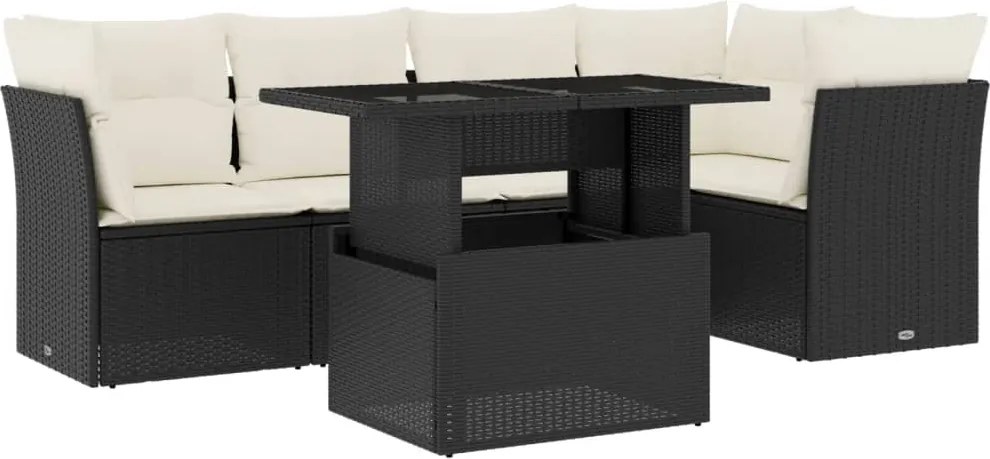 vidaXL Set mobilier de grădină cu perne, 6 piese, negru, poliratan