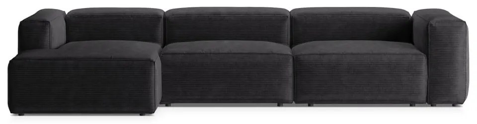 Colțar gri închis cu tapițerie din catifea reiată (cu colț pe partea stângă/cu șezlong) Bergamo – Cosmopolitan Design