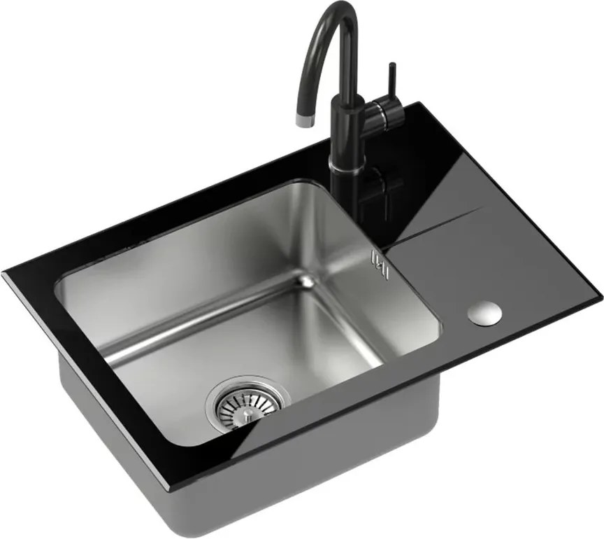 Set chiuveta bucatarie Quadron Pop Hugh 116 si baterie Naomi finisaj inox - negru 64x44 cm