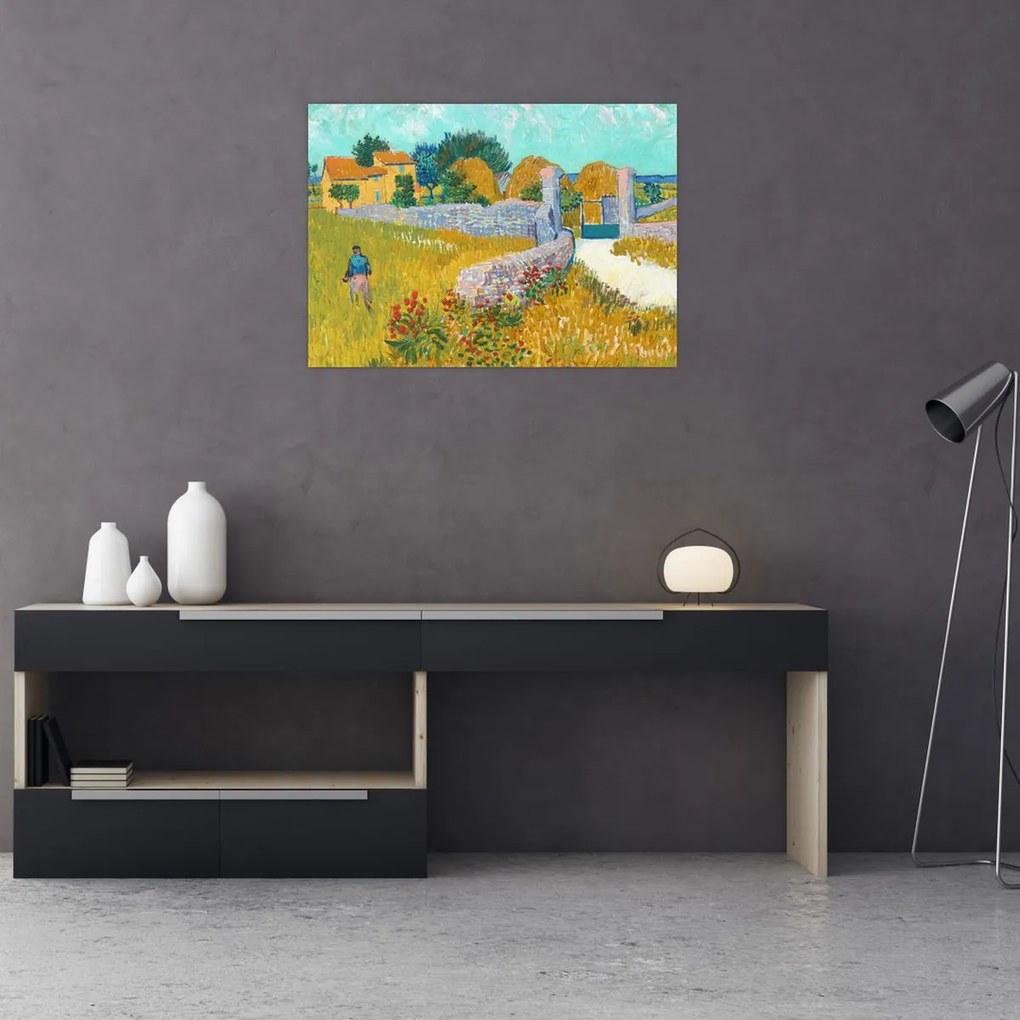 Tablou pe sticlă - Vincent van Gogh, Farmhouse in Provence, reproducere (70x50 cm)