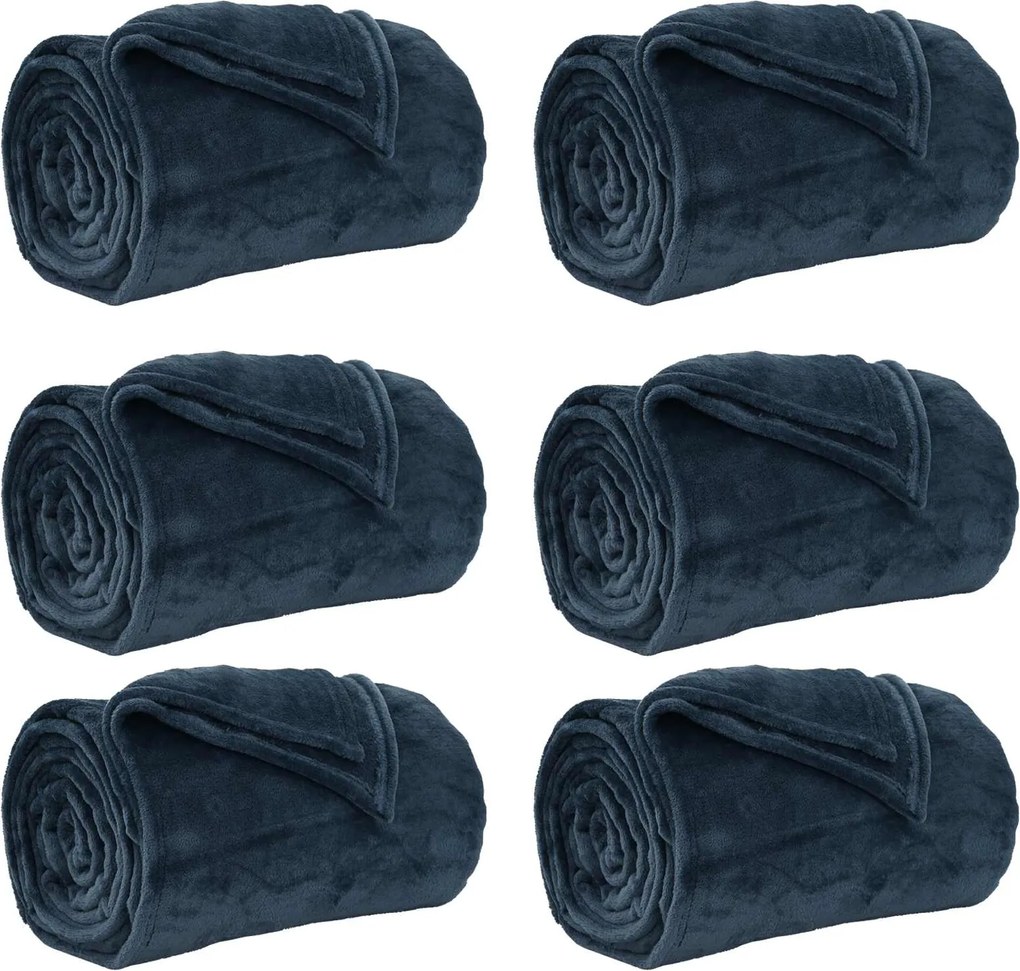 vidaXL Pături de aruncat 6 pcs Albastru marin 240 x 270 cm Molton