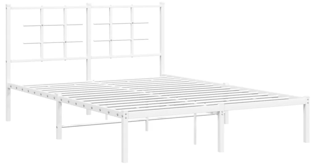355610 vidaXL Cadru de pat metalic cu tăblie, alb, 140x190 cm