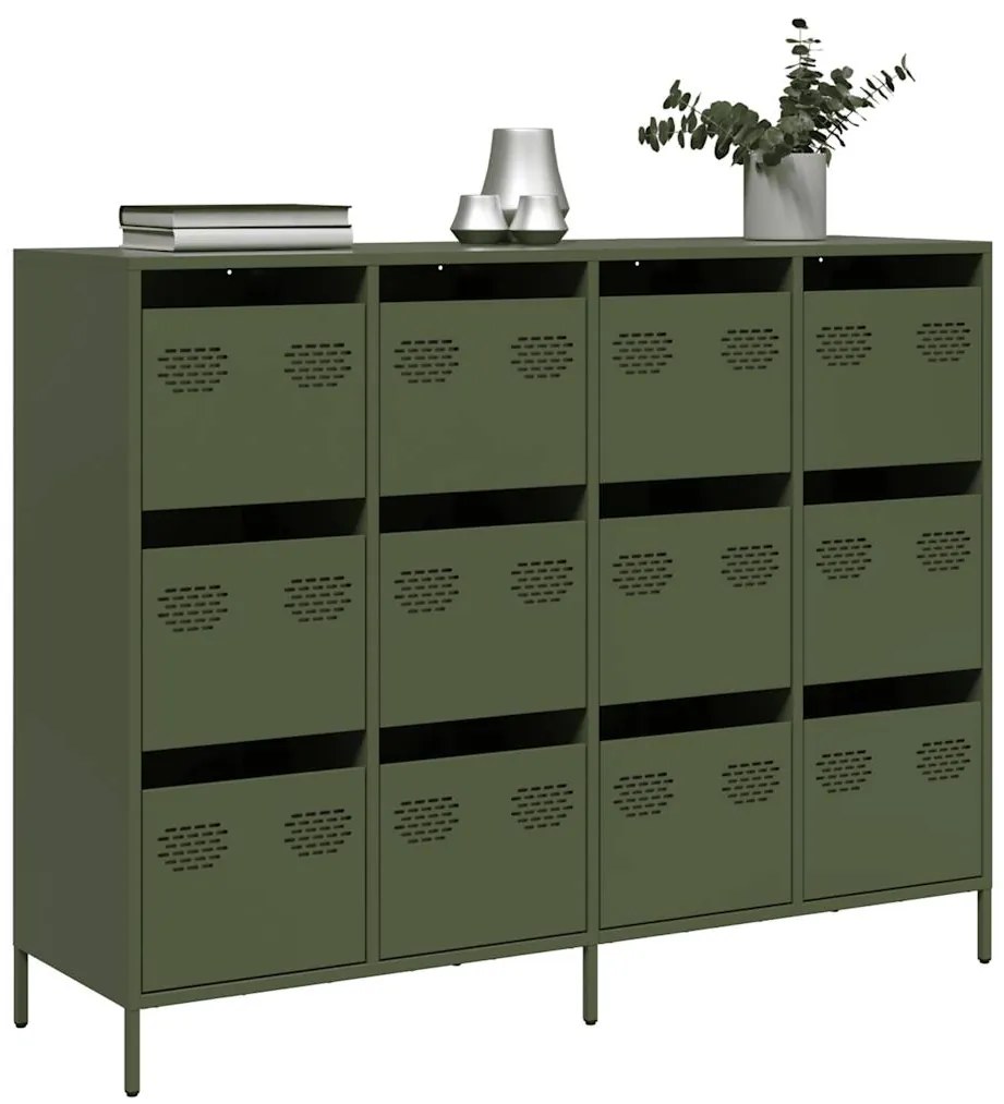 vidaXL Dulap, verde măsliniu, 135x39x103,5 cm, oțel laminat la rece