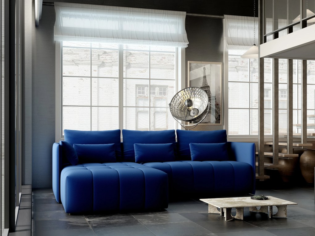 Colțar extensibil dumonde cu ladă de depozitare si sezut confortabil din spuma high-density, Malta Royal Blue 235x185 cm