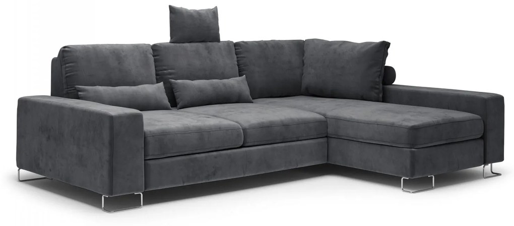 Coltar extensibil Opal, colt pe partea dreapta cu tapiterie din catifea, gri inchis