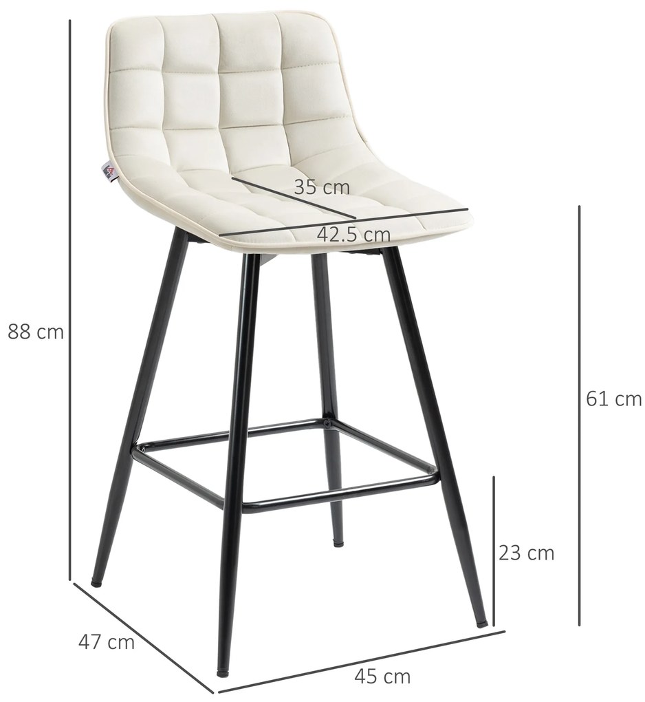 HOMCOM Set de 2 scaune bar cu spatar, scaune inalte tapitate, stil nordic | Aosom Romania