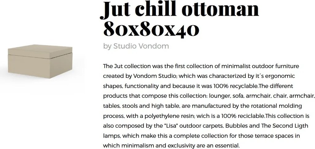 Taburete de exterior / interior design modern premium JUT Chill OTTOMAN 80cm