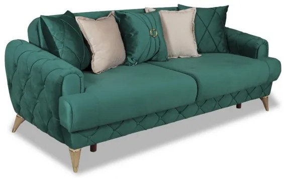 Canapea Extensibila Glamour Cu 3 Locuri, Verde, 220 X 94 X 86 Cm