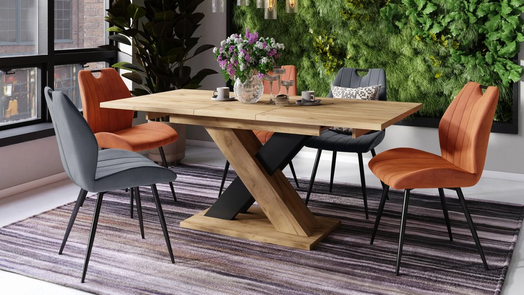 Mazzoni KARO Stejar Craft Auriu/Negru Mat – MASĂ/MĂSUȚĂ DE CAFEA MODERNĂ CU BLAT EXTENSIBIL până la 180 cm