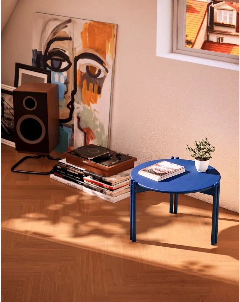Măsuță de cafea albastră rotundă din lemn masiv de pin ø 80 cm Sticks – Karup Design