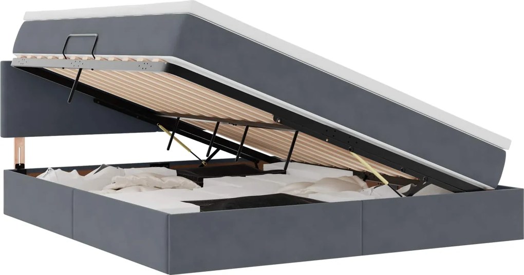 vidaXL Pat cu storage cu saltea Gri închis 160 x 200 cm Catifea