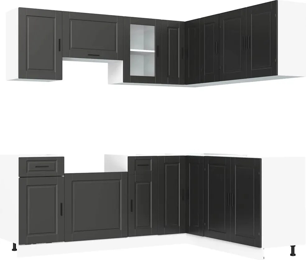 vidaXL Set dulap de bucătărie 11 piese „Porto” lemn negru prelucrat