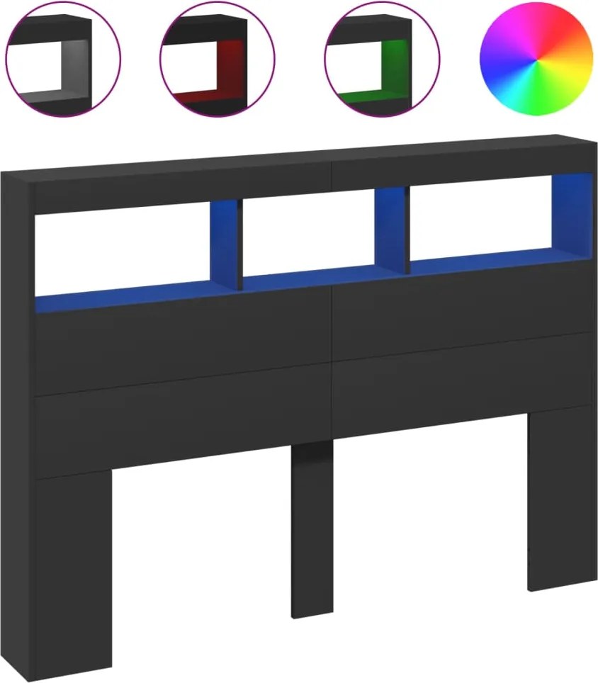 vidaXL Tăblie cu dulap și LED, negru, 140x17x102 cm