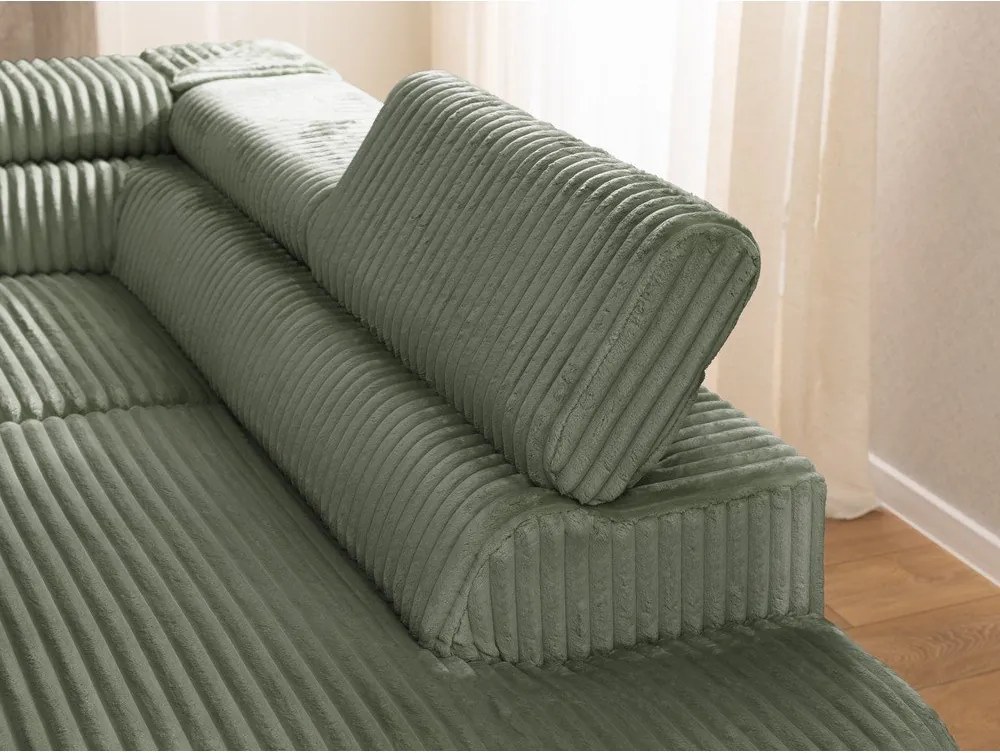 Colțar verde cu tapițerie din catifea reiată (cu colț pe partea dreaptă/în formă de ”L”) Marbeya – Ropez