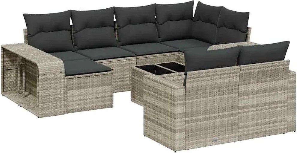 vidaXL Set canapele de grădină cu perne, 11 piese, gri, poliratan