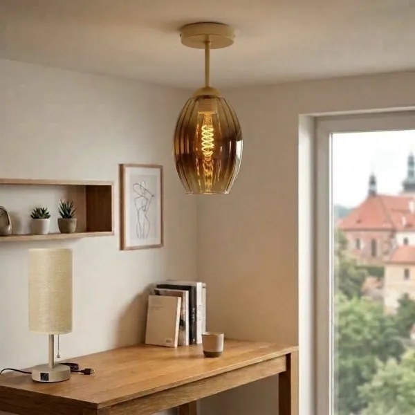 BRILAGI - Plafonieră LED aplicată R GLASS 1xE27/60W/230V Ø 17 cm bej/bej fumuriu