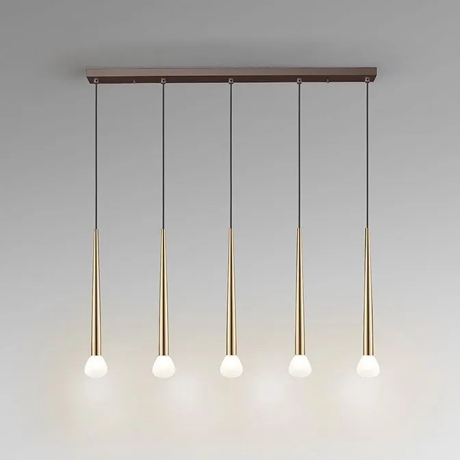 Lustra cu 5 pendule design modern Komet auriu/ cafeniu