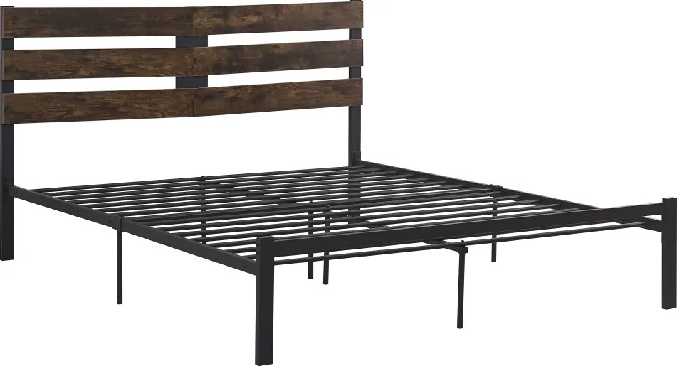 Pat matrimonial cu somieră, stejar rustic/metal, 180x200, ANEYA