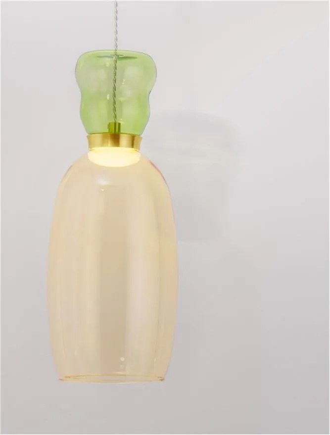 Pendul LED, Lustra design modern Pluma verde deschis/ galben