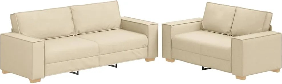 vidaXL Set de canapele cu perne, 2 piese, crem, textil
