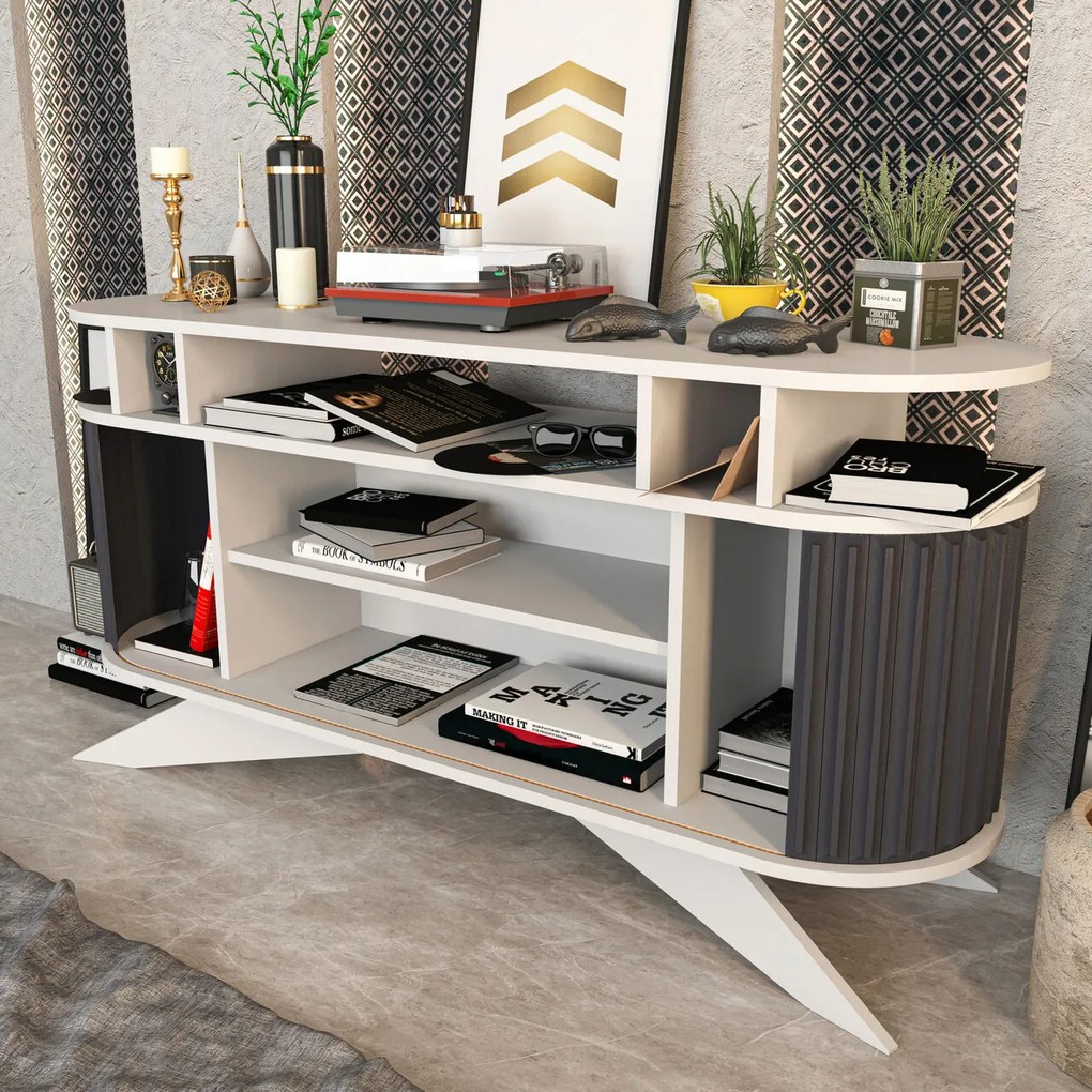 Bufet, Hanah Home, Stor, 150x43x75 cm, Alb / Antracit