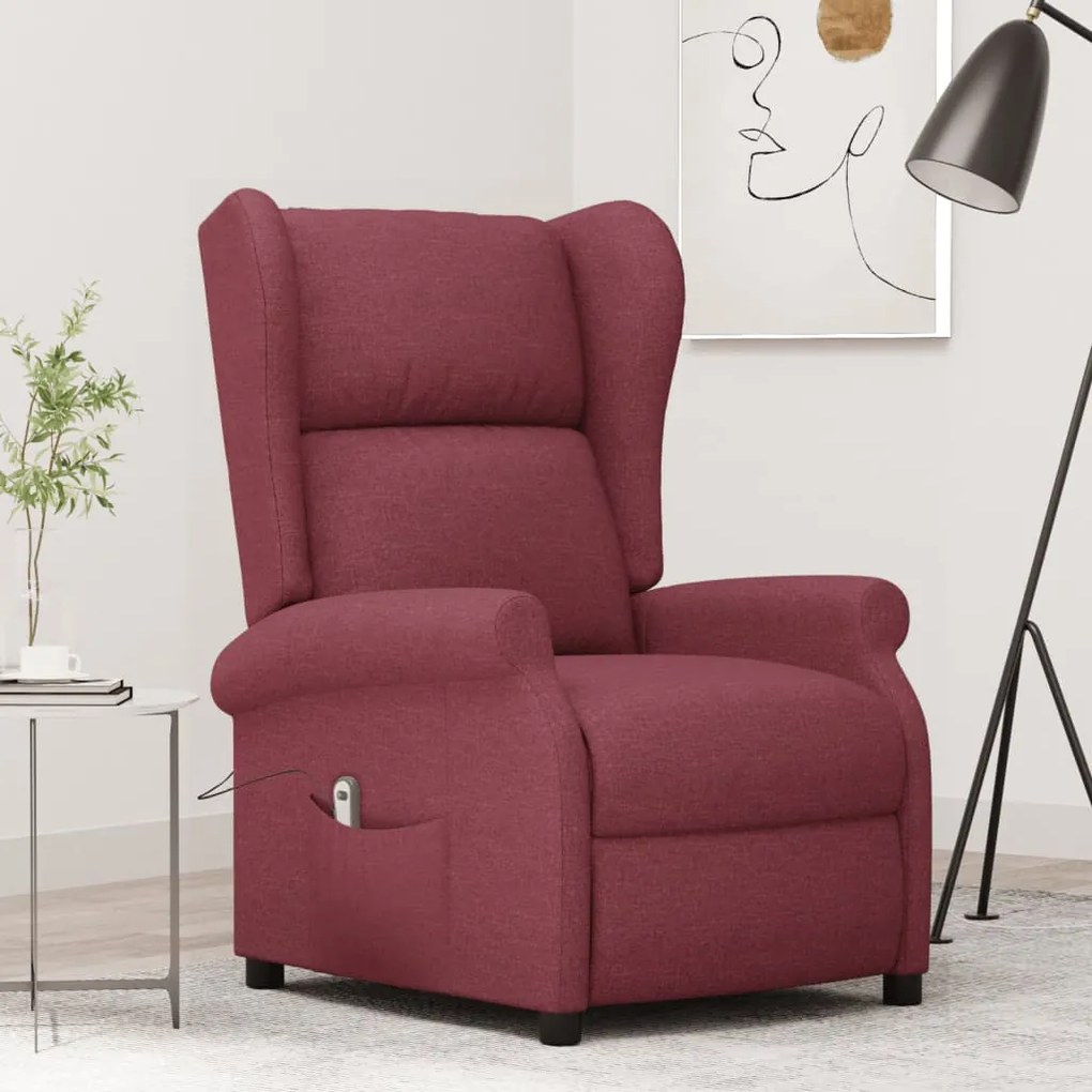 3098322 vidaXL Fotoliu electric rabatabil, spătar cu aripi, roșu vin, textil