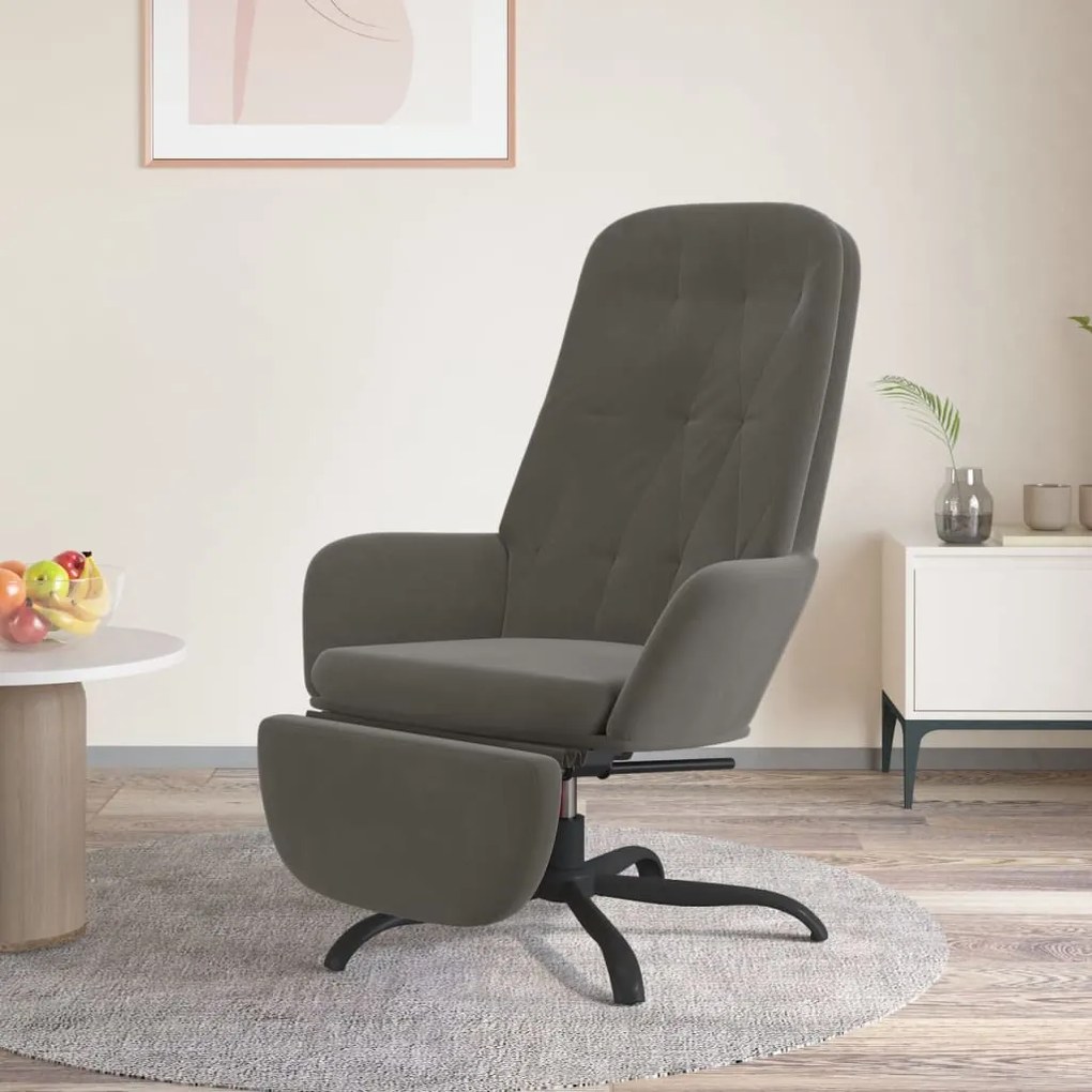 3097642 vidaXL Scaun de relaxare cu taburet, gri închis, catifea