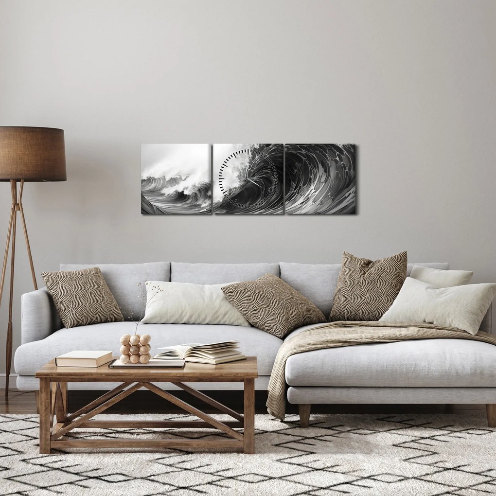 Tablou - Pictura valurilor (cu ceas) (90x30 cm)