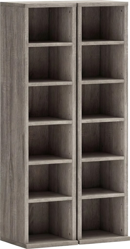 HOMCOM Set de 2 Dulapuri pentru CD-uri cu Polițe Reglabile, Raft pentru 204 CD-uri Economisitor de Spațiu, Dulap Media cu 12 Compartimente, pentru Living, Dormitor, Birou, 21x22,5x88,5cm, Gri Antichizat | Aosom Romania