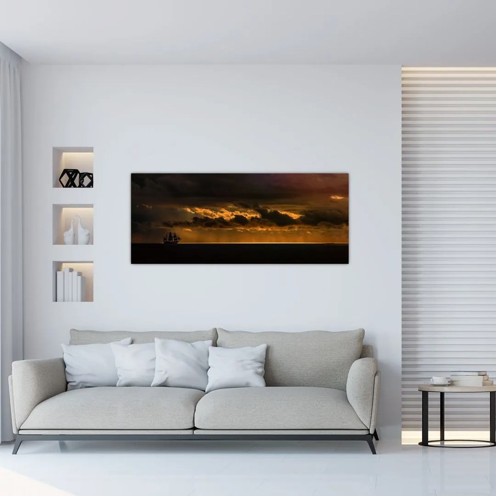 Tablou unei vele în apus de soare (120x50 cm)