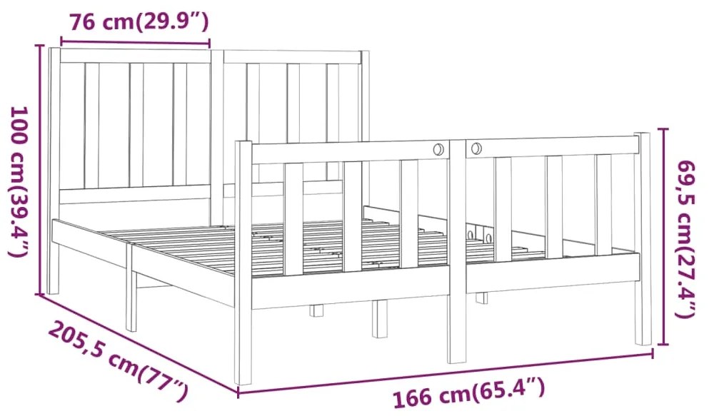 Cadru de pat, gri, 160x200 cm, lemn masiv de pin Gri, 160 x 200 cm