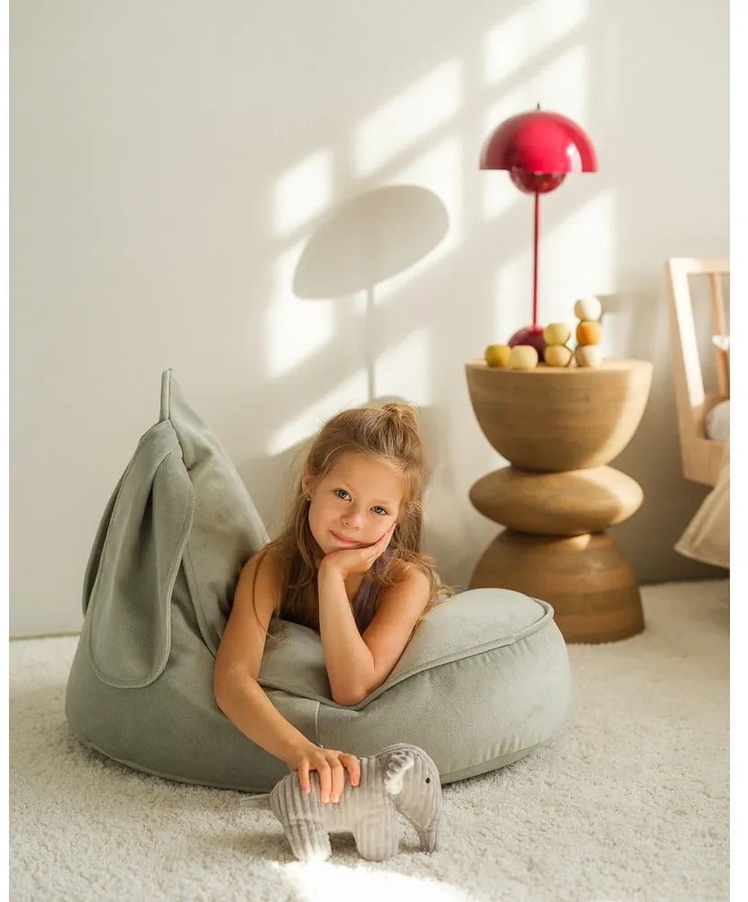 Fotoliu puf pentru copii verde mentă cu tapițerie din catifea Bunny – Wigiwama