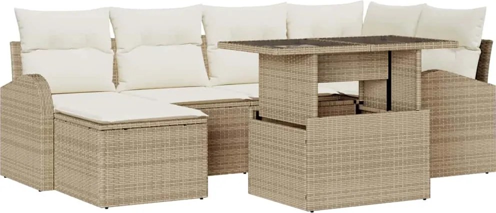vidaXL Set de canapele pentru grădină 7 pcs Bej Rattan poli