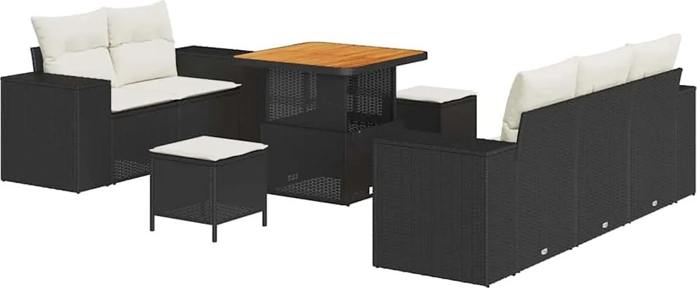 vidaXL Set de canapele pentru grădină 8 pcs Negru și Crem Poli Rattan