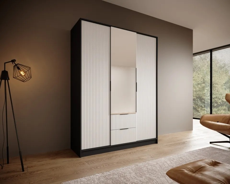 Dulap cu trei usi si oglinda, Norel, ADRK Furniture (Culoare: Artisan / Negru, Dimensiuni: 102x200 cm)
