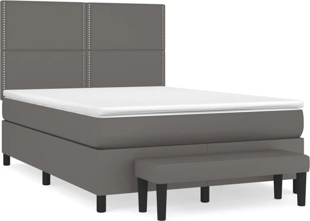 vidaXL Pat box spring cu saltea, gri, 140x190 cm, piele ecologică
