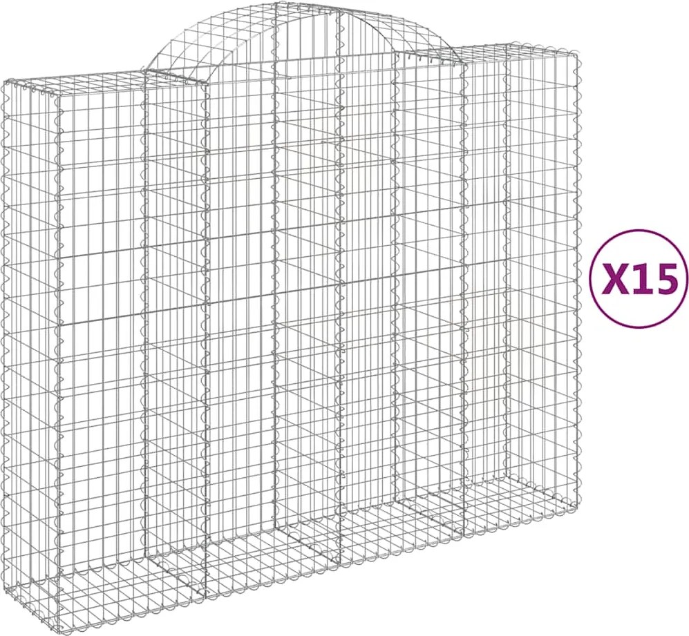 vidaXL Coș gabion arcuit, 15 buc, 200x50x160/180 cm, fier galvanizat