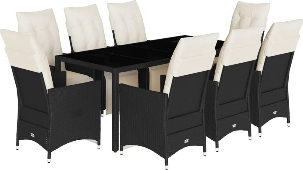 vidaXL Set mobilier de grădină cu perne, 9 piese, negru, poliratan