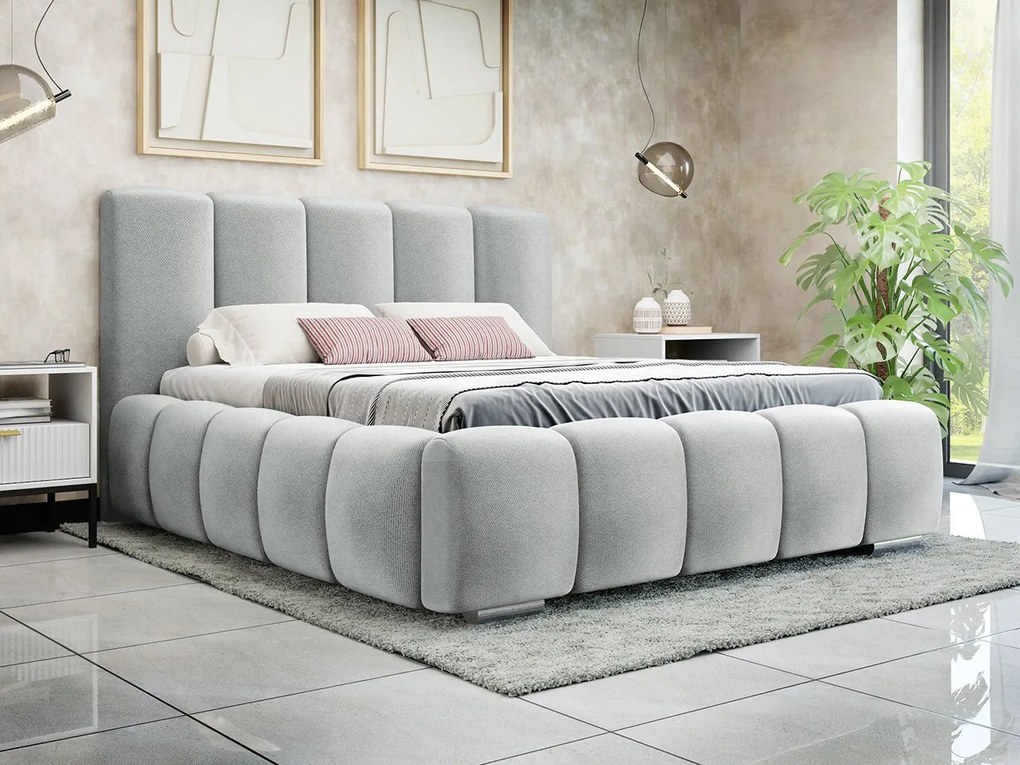 Pat matrimonial 140 cm Leskana (Gri) (cu somieră) (cu sp. depozitare). Promo -17%. 1104150