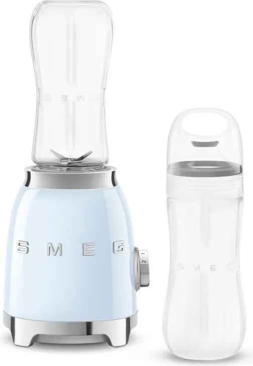 Blender Smeg PBF01PBEU, 300 W, 2 x 600 ml, 20 000–24 000 rpm, Baza antiderapanta, Fara BPA, Otel inoxidabil, Albastru pastel