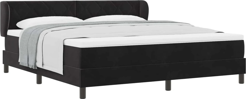 vidaXL Pat cu arcuri cu saltea cu headboard Negru 180 x 200 cm Catifea