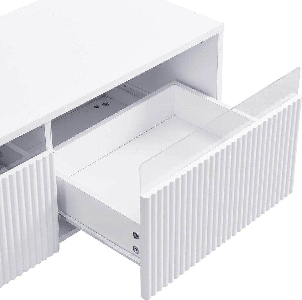 Comodă TV cu 4 sertare, din MDF și acril, 178x35x45 cm, Alb