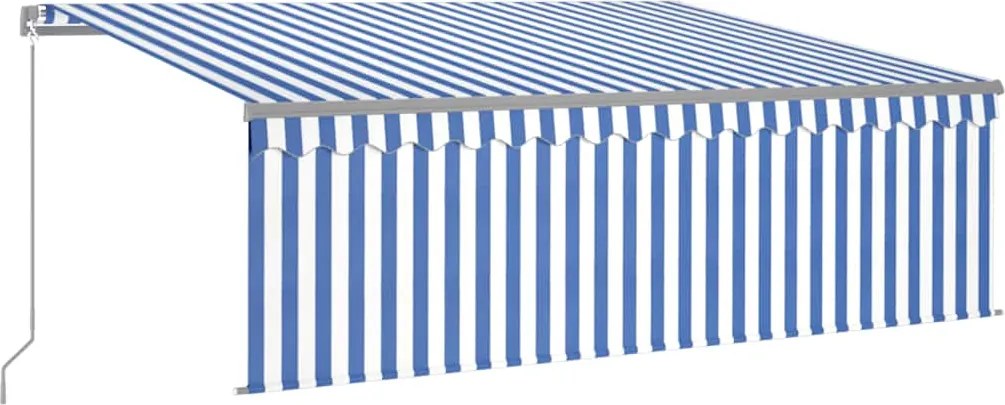 vidaXL Copertină retractabilă manual cu stor, albastru&alb, 4,5x3 m