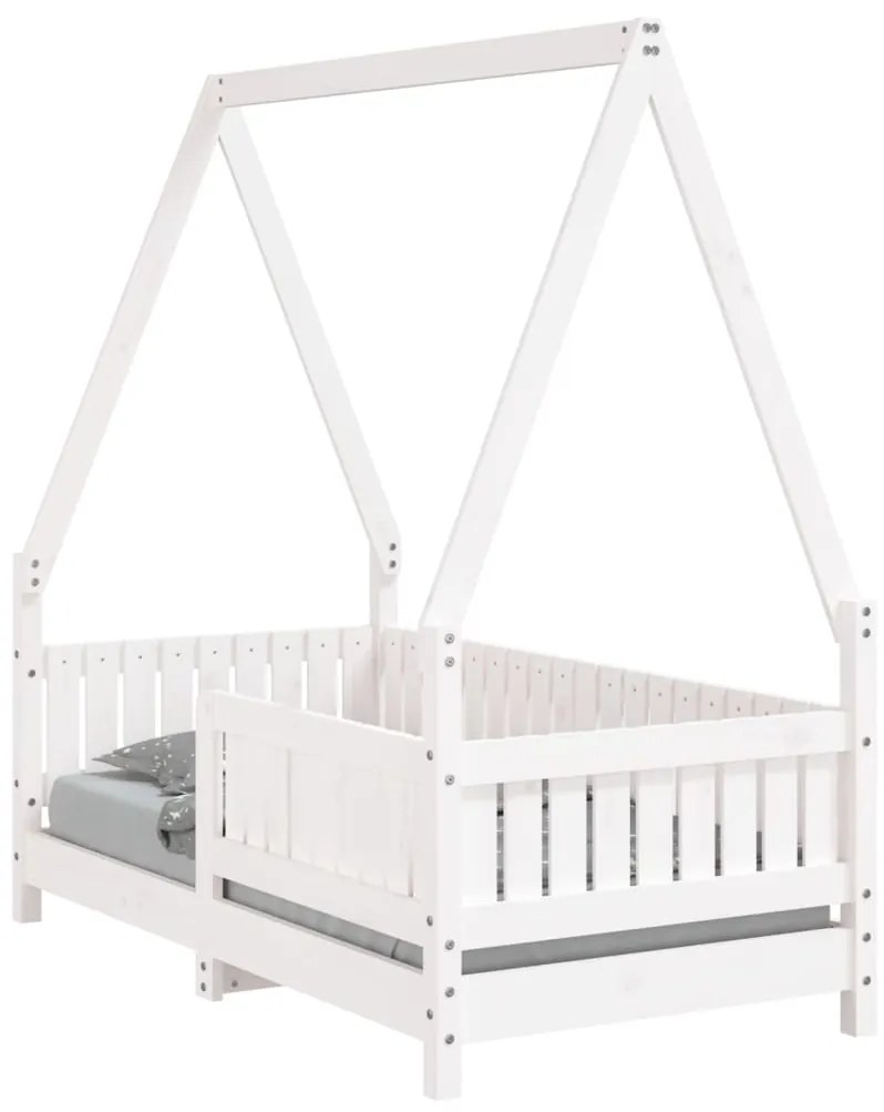 834502 vidaXL Cadru de pat pentru copii, alb, 70x140 cm, lemn masiv de pin
