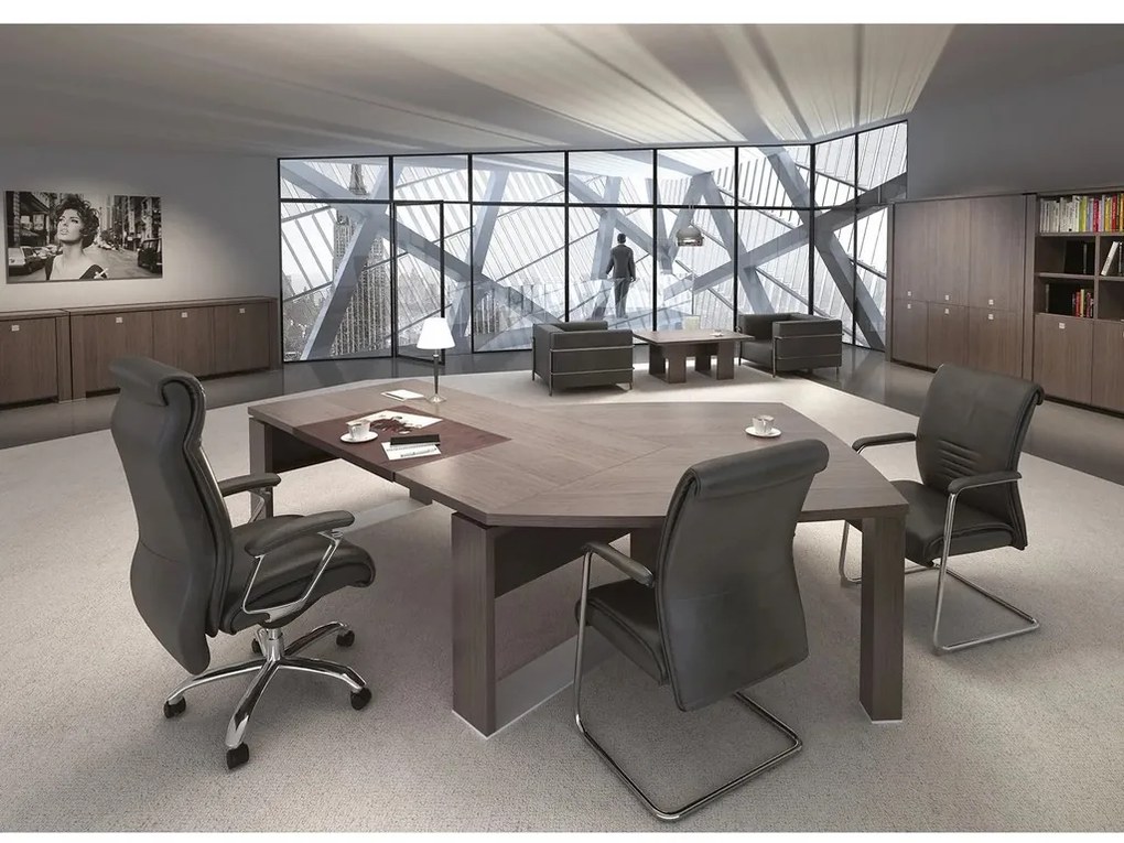 Masă de conferință reglabilă Verno+ S 120 x 120 cm, stejar antracit / negru