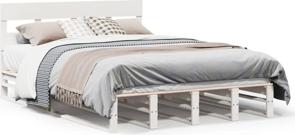 vidaXL Cadru de pat fără saltea, alb, 140x200 cm, lemn masiv pin