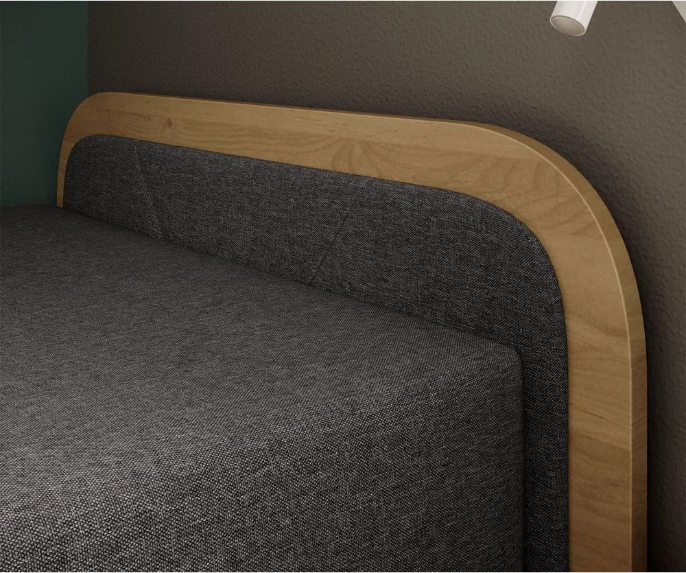 Pat galben ocru/gri închis tapițat/din placă aglomerată de lemn cu spațiu de depozitare cu saltea 80x190 cm Parys – ELTAP