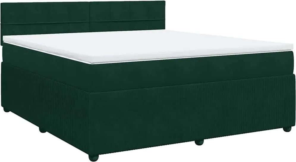 vidaXL Pat box spring cu saltea, verde închis, 180x200 cm, catifea