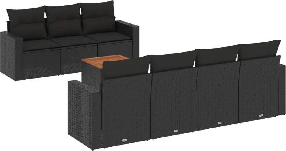 vidaXL Set mobilier de grădină cu perne, 8 piese, negru, poliratan