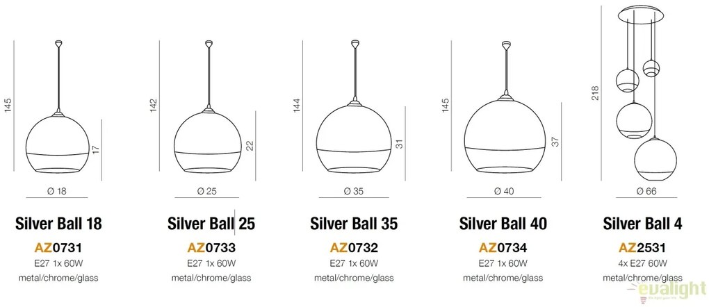 Pendul design modern 25cm Silver Ball
